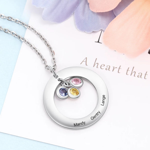 Family Name Necklace with Birthstone
