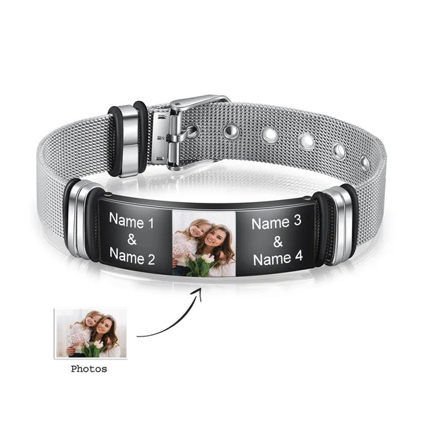 Custom Engraved Photo and Name Bracelet for Men Stainless Steel Adjustable HNS Studio Canada