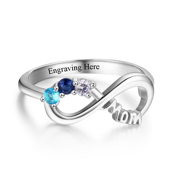 Personalized Sterling Silver Mom Rings with 3 Birthstones HNS Studio Canada