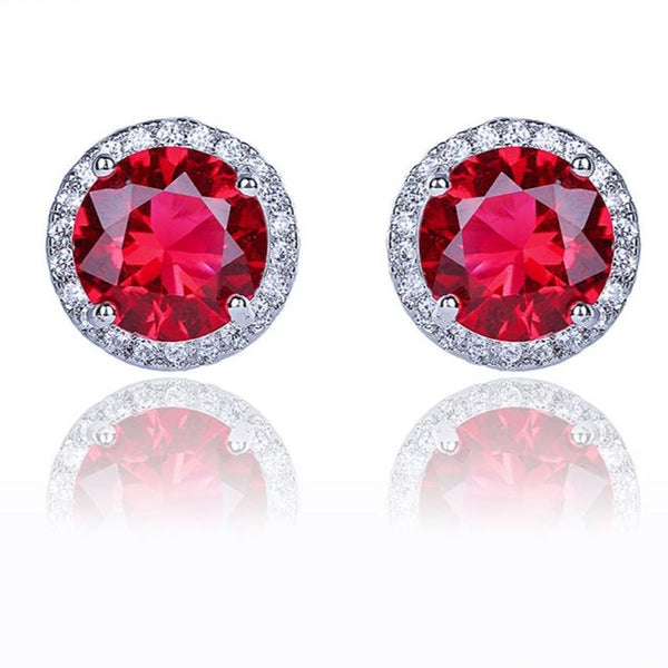 Red Halo Cubic Zirconia Stud Earrings Sterling Silver HNS Studio Canada