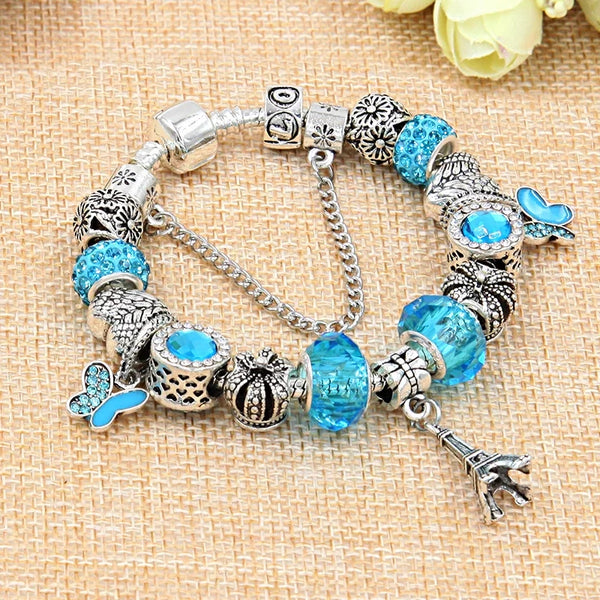 Eiffel Tower Blue Charms Bracelet