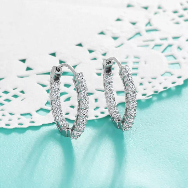 Sterling Silver Cubic Zirconia Hoop Earrings - HNS Studio