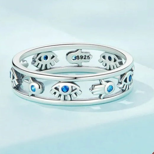 Hamsa Hand and Evil Eye Sterling Silver Ring HNS Studio Canada