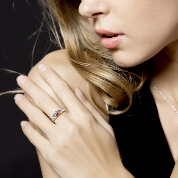 Personalized Sterling Silver Two Birthstones Claddagh Ring HNS Studio Canada