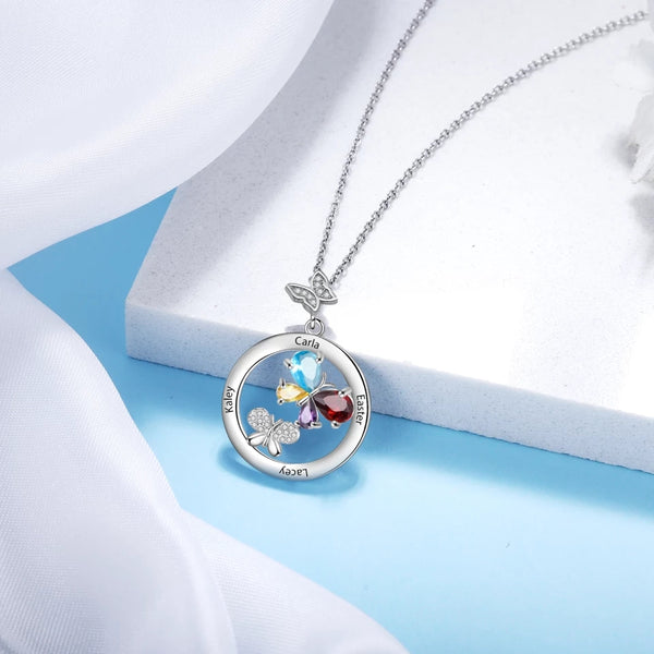 Personalized Butterfly Family Names Necklace with Birthstones HNS Studio Canada