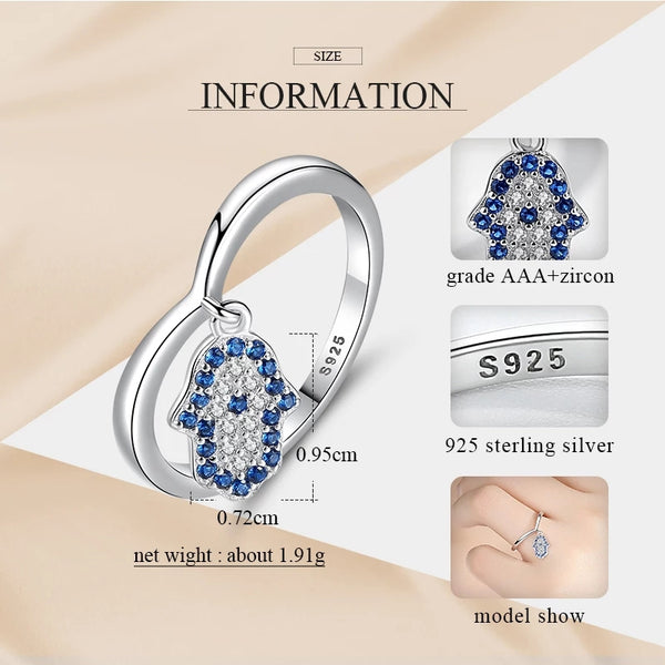 Hamsa Hand Evil Eye Sterling Silver Ring HNS Studio Canada