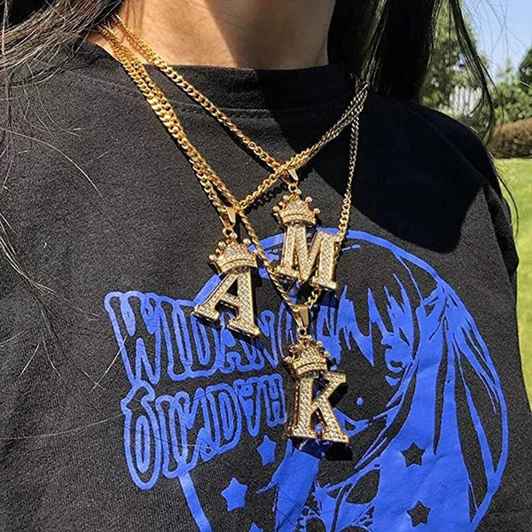 18k Gold Plated Crown Letter Necklace