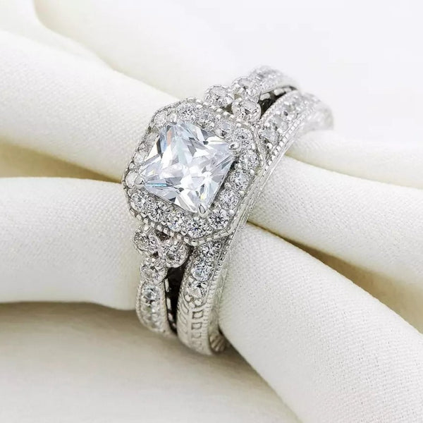 1.2 Carats Radiant Cut Eternity Sterling Silver Ring Set HNS Studio Canada