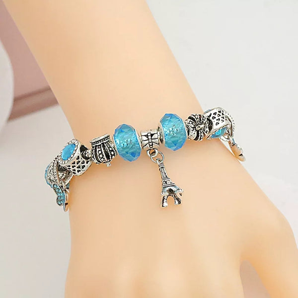 Eiffel Tower Blue Charms Bracelet