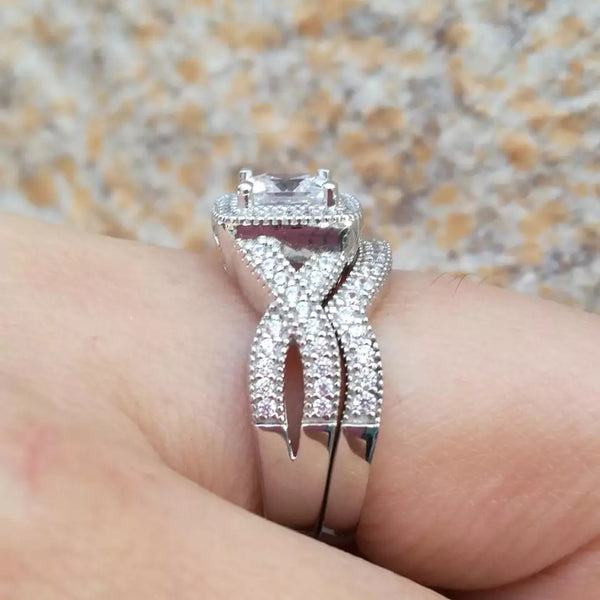 Princess Cut Sterling Silver Women's Wedding Ring Set HNS Studio Canada