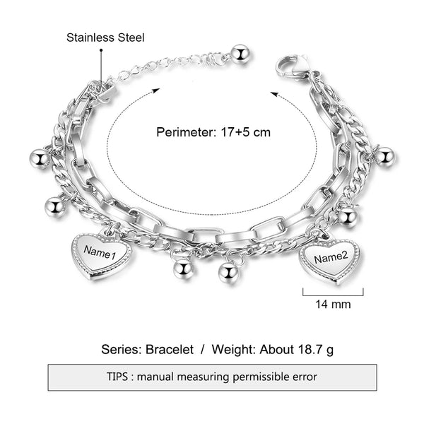 Personalized Two Names Heart Bracelet