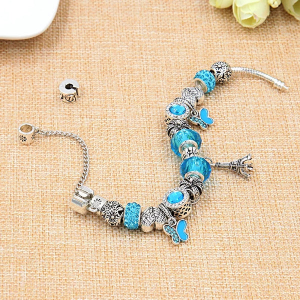 Eiffel Tower Blue Charms Bracelet