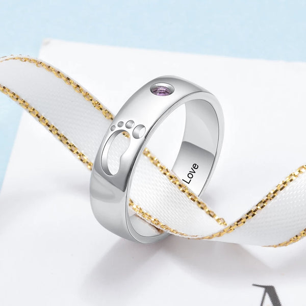 Baby Feet Ring With Birthstone and Engraving HNS Studio Canada