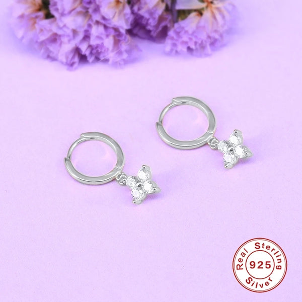 Flower CZ dangle hoop earrings