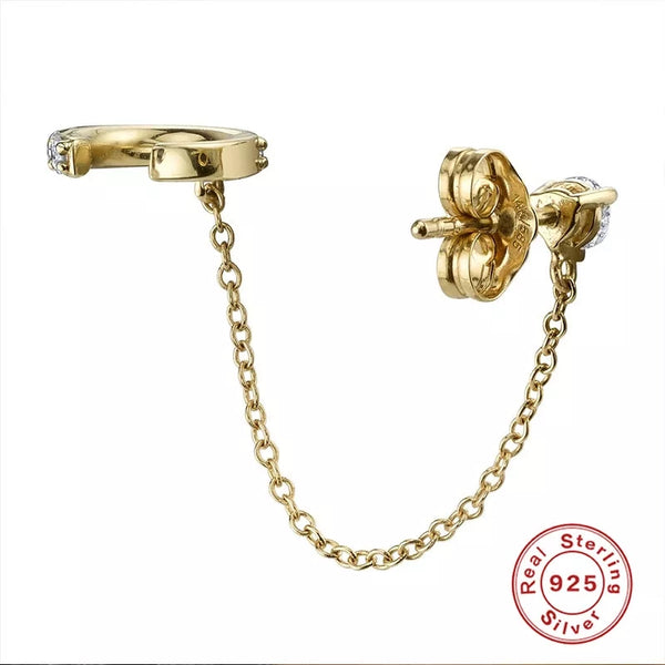 925 Sterling Silver Chain Stud and Cuff earrings