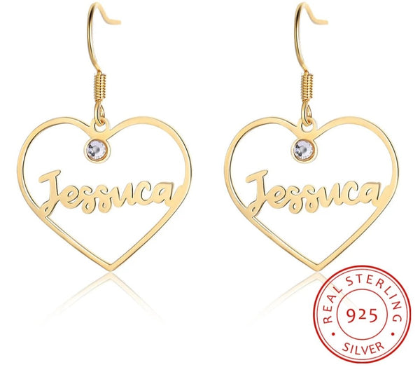 Personalized Love Heart Name Earrings Sterling Silver