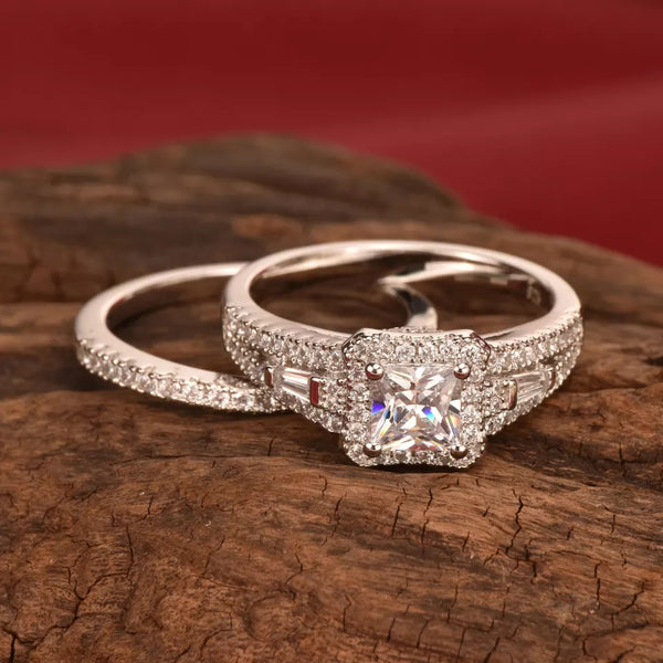 Radiant Cut Eternity Sterling Silver Ring Set  HNs Studio Canada