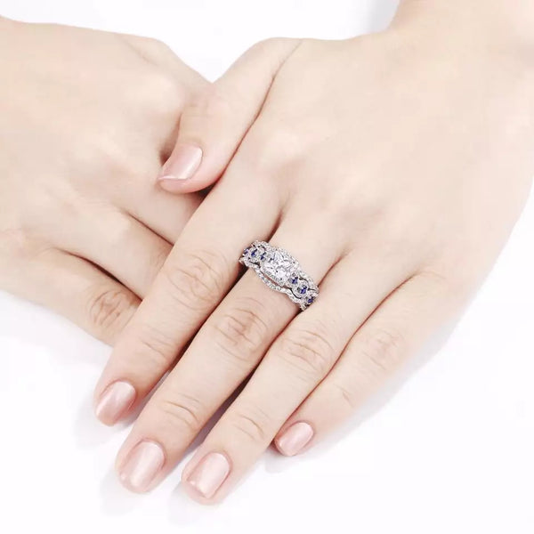 Princess Cut Sterling Silver Ring Set