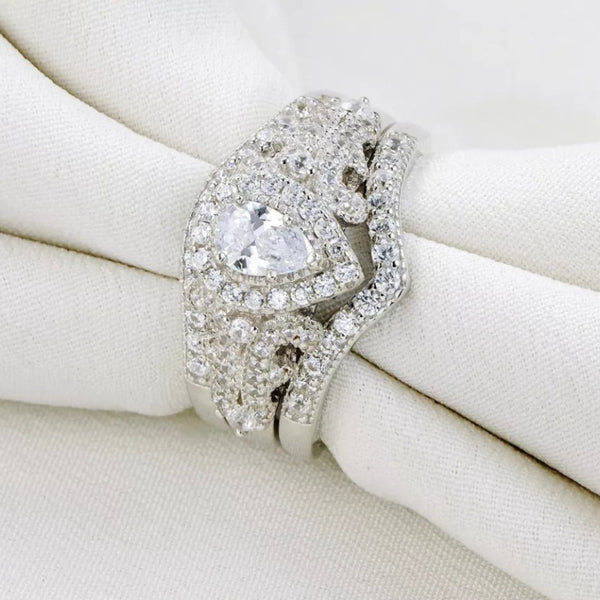 3 Pieces Pear Cut Sterling Silver Wedding Ring Set HNS Studio Canada