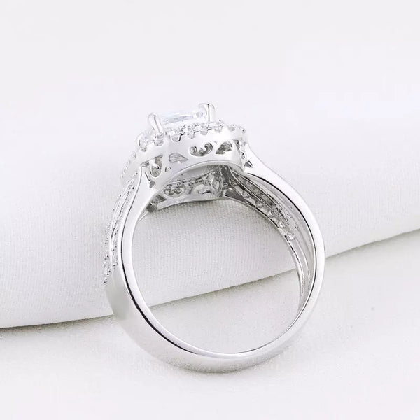 2.4 Carats Halo Sterling Silver Ring