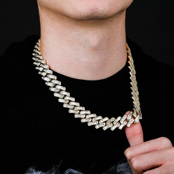 Baguette Cut Box Clasp Cuban Chain in Gold-18mm HNS Studio Canada