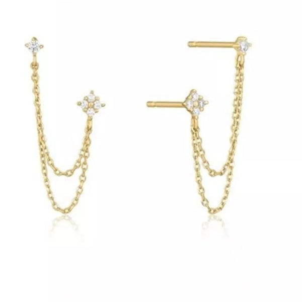 925 Sterling Silver Chain Earrings for Double Piercing HNS Studio Canada