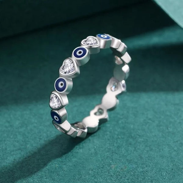 Evil Eye Sterling Silver Ring with Hearts HNS Studio Canada