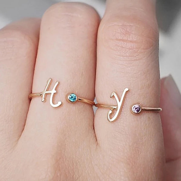 Personalized Initial Birthstone Ring HNS Studio Canada