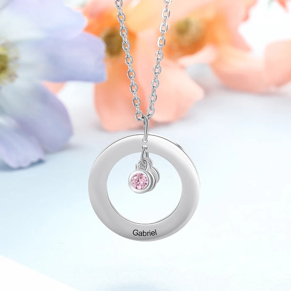 Family Name Necklace with Birthstone
