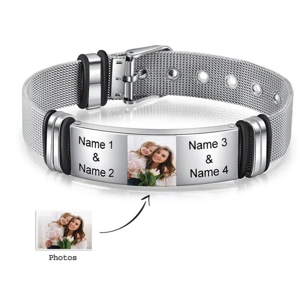 Custom Engraved Photo and Name Bracelet for Men Stainless Steel Adjustable HNS Studio Canada