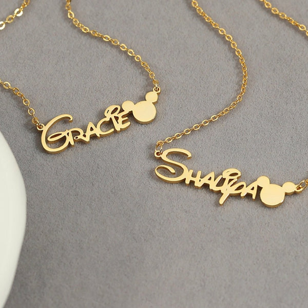 Disney Font Name Necklace with Mickey Mouse