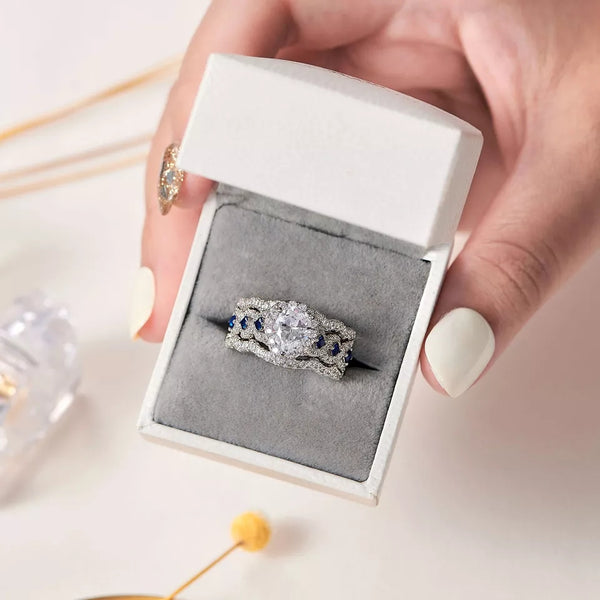 Princess Cut Sterling Silver Ring Set