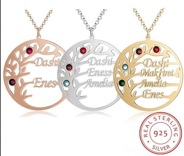 Family Tree Birthstones and Names Sterling Silver  Necklace HNs Studio Canada