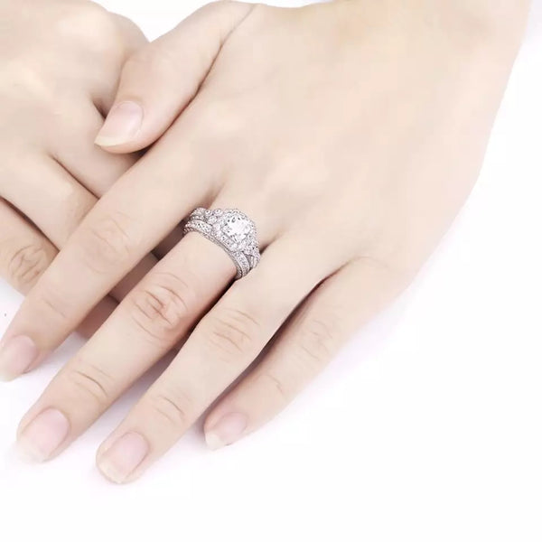 1.2 Carats Radiant Cut Eternity Sterling Silver Ring Set HNS Studio Canada