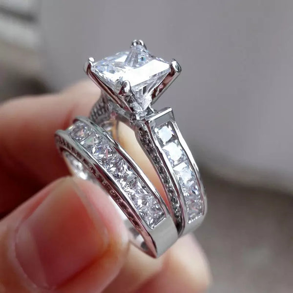 1.25 Carats Princess Cut Sterling Silver Women's Wedding Ring Set-HNS Studio