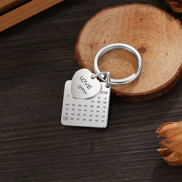 Custom Photo Calendar Keychain with Love you Charm HNS Studio Canada
