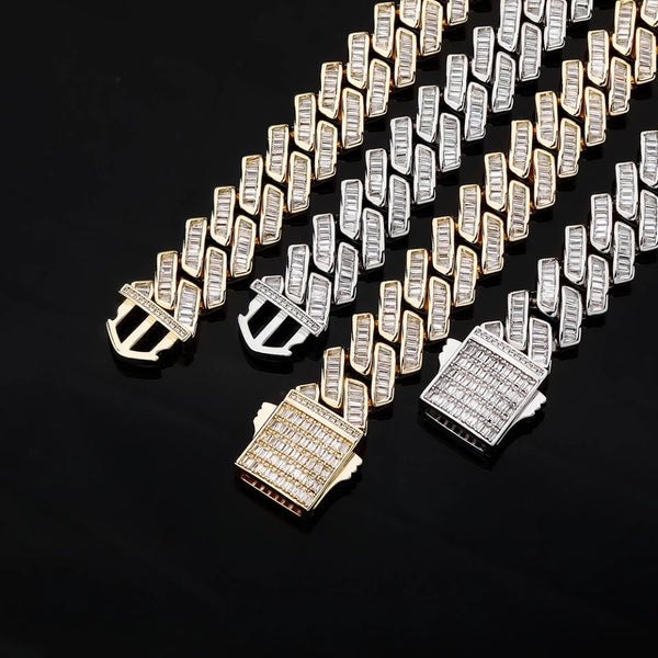 Baguette Cut Box Clasp Cuban Chain in Gold-18mm HNS Studio Canada