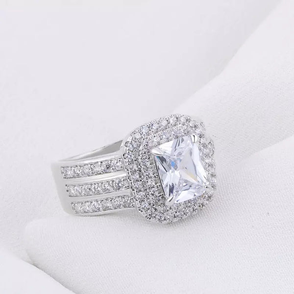 2.4 Carats Halo Sterling Silver Ring