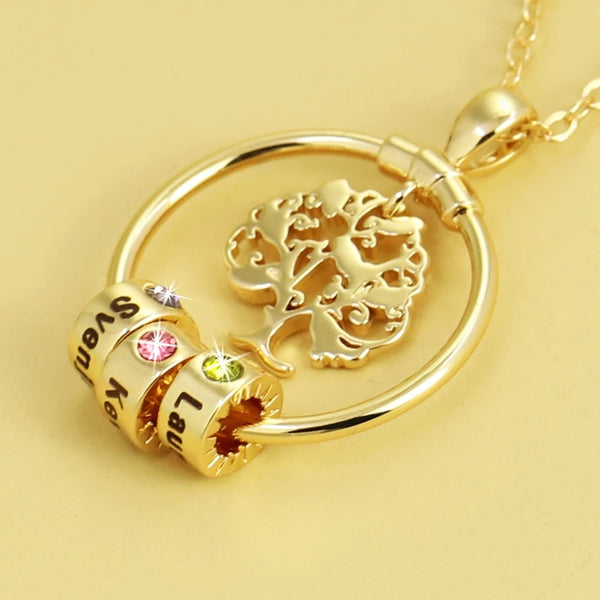 Tree of Life Necklace with Birthstones and Names Beads HNS Studio Canada