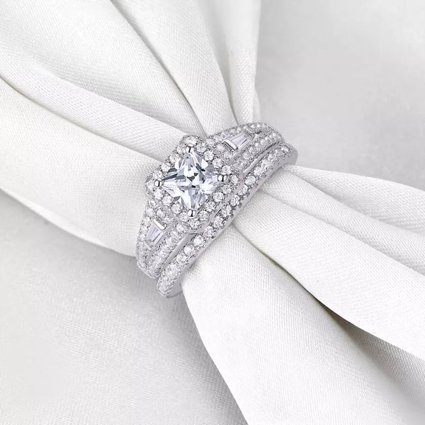 Radiant Cut Eternity Sterling Silver Ring Set  HNs Studio Canada