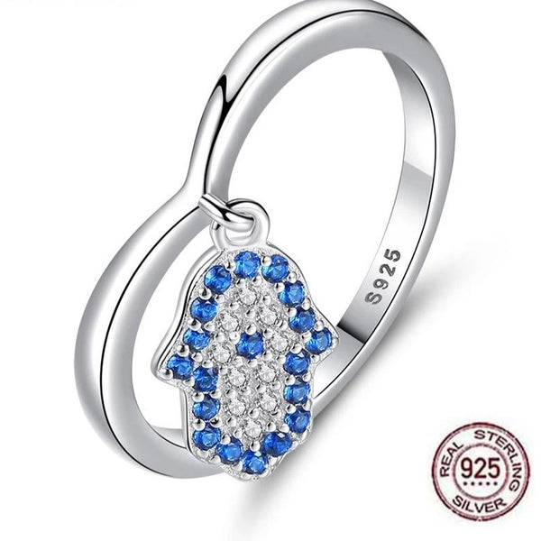 Hamsa Hand Evil Eye Sterling Silver Ring HNS Studio Canada