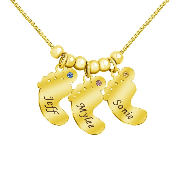 Baby Feet  Necklace with Kids Names and Birthstones