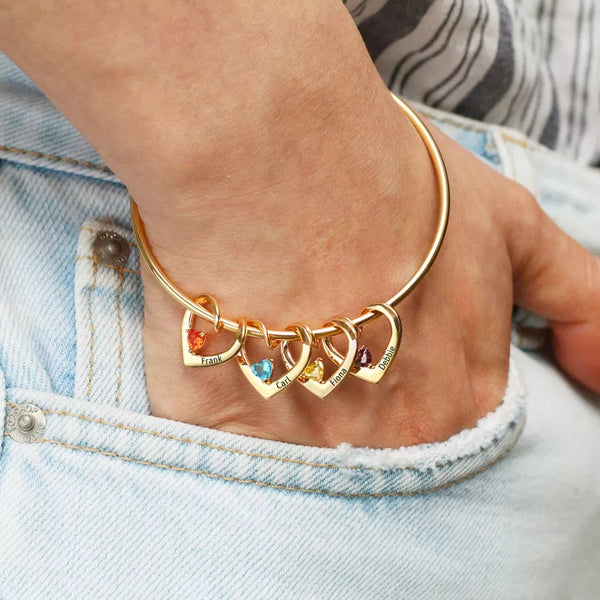 Mom Bracelet with kids Names and Birthstones HNs Studio Canada
