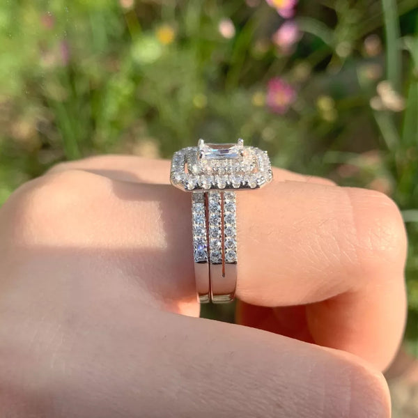 2.0 Carats Halo Sterling Silver Ring and Band HNS Studio Canada