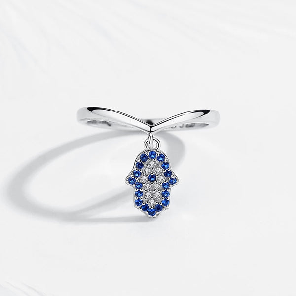 Hamsa Hand Evil Eye Sterling Silver Ring HNS Studio Canada