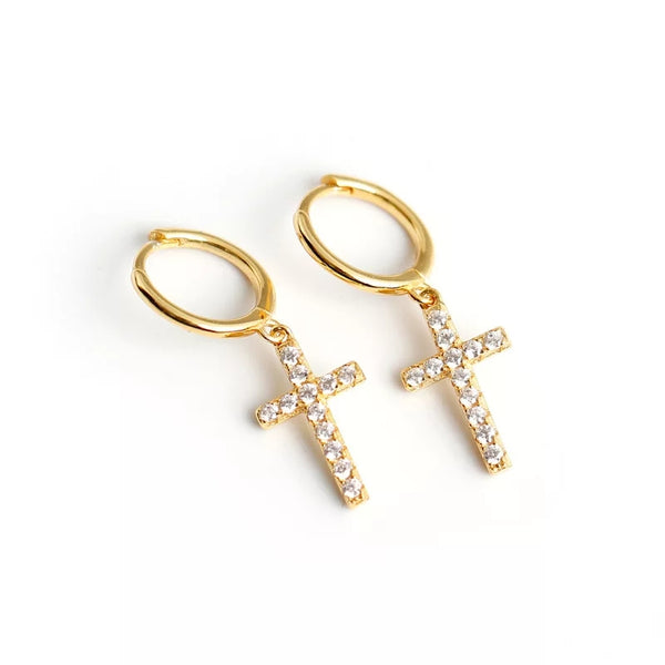 Cubic Zirconia Cross Huggie Hoops