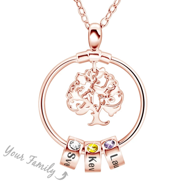 Tree of Life Necklace with Birthstones and Names Beads HNS Studio Canada