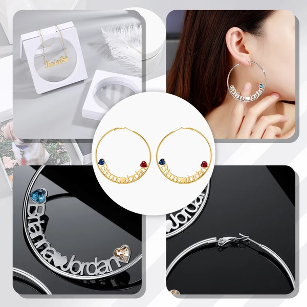 Personalized Hoops with Two Names and Birthstones HNS Studio Canada