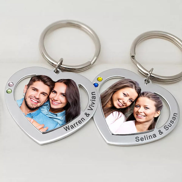 Custom Photo Keychain with names and birthstones HNS Studio Canada