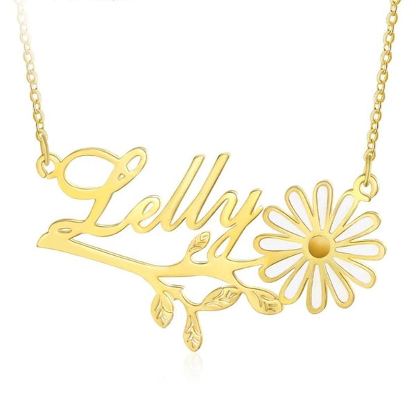 Name Necklace with Daisy Flower HNS Studio Canada